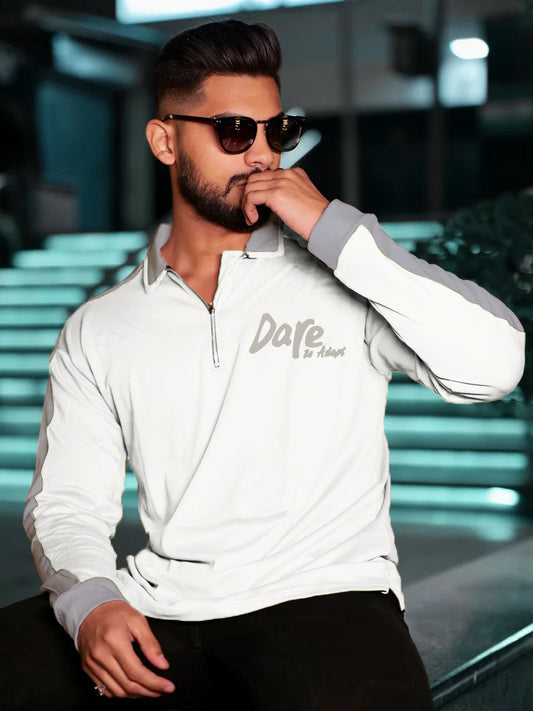Dare White Oversized Full Sleeve Polo T-Shirt