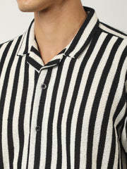 Waffle Flatknit Cotton White Half Sleeve Shirt