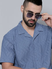 Creased Denim Blue Half Sleeve Shirt