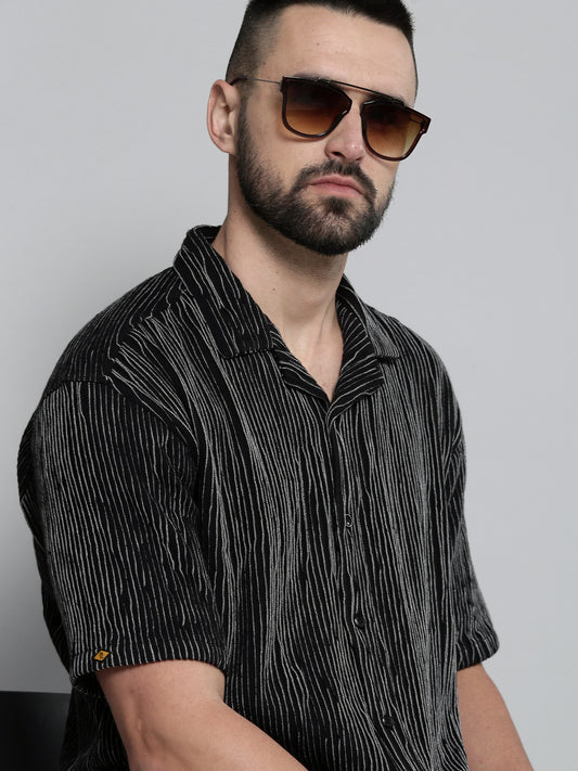 Crochet Black Half Sleeve Shirt