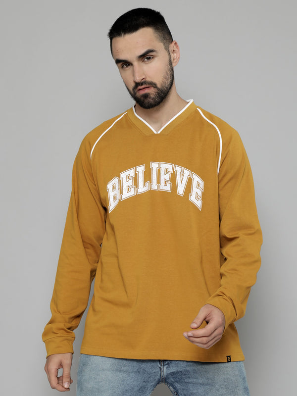 Believe Mustard V Neck T-Shirt