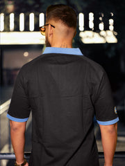 The Raglan Black Oversized Half Sleeve Polo T-Shirt