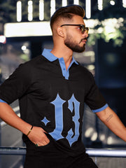 The Raglan Black Oversized Half Sleeve Polo T-Shirt
