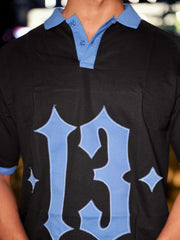 The Raglan Black Oversized Half Sleeve Polo T-Shirt