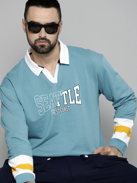 Seattle Denim Blue Full Sleeve Full Sleeve Polo T-Shirt