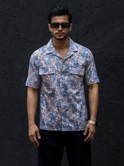 Double Pocket Multicolor Flower Printed Half Sleeve Shirt