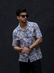 Double Pocket Multicolor Flower Printed Half Sleeve Shirt