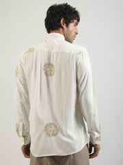 Blowball Flower Embroidery Cream Full Sleeve Shirt