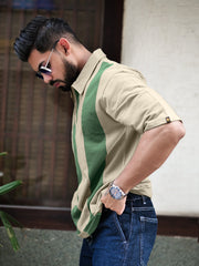 Bold Vertical Stripe Biscuit Polo Half Sleeve Tshirt