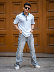 Twintone White Half Sleeve Polo T-Shirt