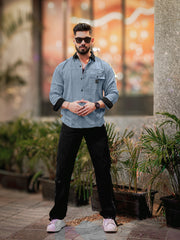 Brooklyn Knit Light Grey Full Sleeve Shirt