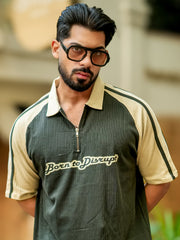 Born to Disrupt Olive Half Sleeve Polo T-Shirt