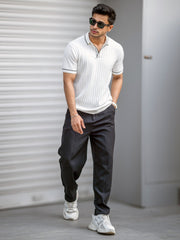 Golfknit White Flatknit Half Sleeve Polo T-Shirt