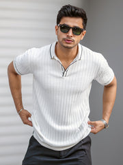 Golfknit White Flatknit Half Sleeve Polo T-Shirt