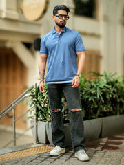 Pointel Half Button Denim Blue Half Sleeve Polo T-Shirt