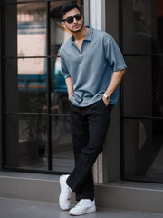 Brooklyn Half Zipper Light Grey Polo Half Sleeve T-Shirt