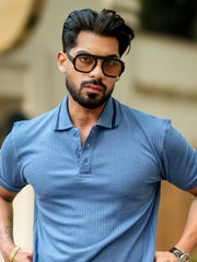 Pointel Half Button Denim Blue Half Sleeve Polo T-Shirt