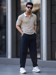 Resort Beige Flatknit Half Sleeve Polo T-Shirt