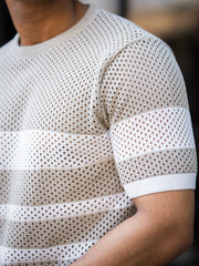 Resort Beige White Flatknit Half Sleeve T-Shirt