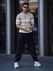 Resort Beige White Flatknit Half Sleeve T-Shirt