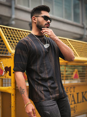 Retro Hand Spray Black Half Sleeve Tshirt