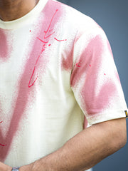 Graffiti Spray Cream Half Sleeve T-Shirt