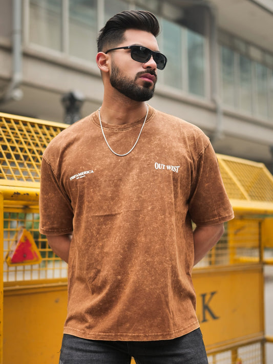 Vintage Acid Wash Brown Half Sleeve T-Shirt