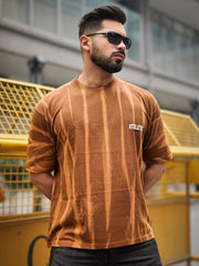 Retro Hand Spray Brown Half Sleeve T-Shirt