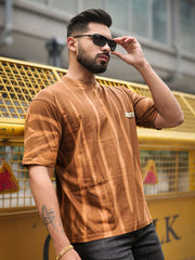Retro Hand Spray Brown Half Sleeve T-Shirt