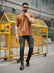 Retro Hand Spray Brown Half Sleeve T-Shirt