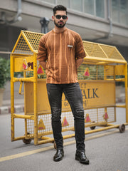 Retro Hand Spray Brown Half Sleeve T-Shirt