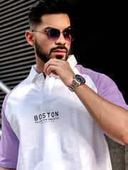 Boston Purple White Half Sleeve Polo T-Shirt