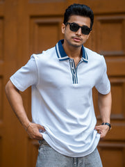 Twintone White Half Sleeve Polo T-Shirt