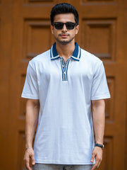 Twintone White Half Sleeve Polo T-Shirt