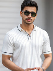 Golfknit White Flatknit Half Sleeve Polo T-Shirt