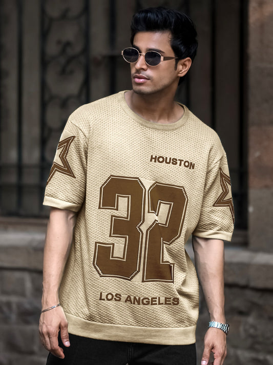 Houston Beige Half Sleeve T-Shirt