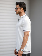 Golfknit White Flatknit Half Sleeve Polo T-Shirt