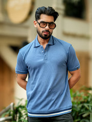 Pointel Half Button Denim Blue Half Sleeve Polo T-Shirt