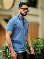 Pointel Half Button Denim Blue Half Sleeve Polo T-Shirt