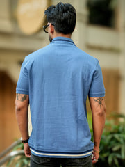 Pointel Half Button Denim Blue Half Sleeve Polo T-Shirt