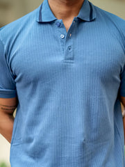 Pointel Half Button Denim Blue Half Sleeve Polo T-Shirt