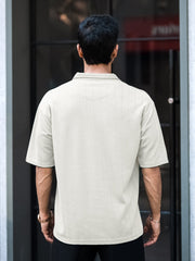 Brooklyn Half Zipper Cream Polo Half Sleeve T-Shirt