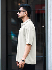 Brooklyn Half Zipper Cream Polo Half Sleeve T-Shirt