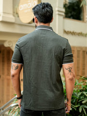 Pointel HalfZipper Olive Half Sleeve Polo T-Shirt