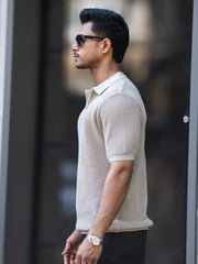 Resort Beige Flatknit Half Sleeve Polo T-Shirt