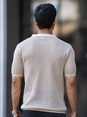 Resort Beige Flatknit Half Sleeve Polo T-Shirt
