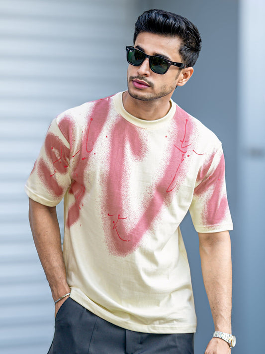 Graffiti Spray Cream Half Sleeve T-Shirt