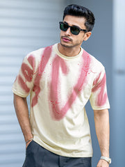 Graffiti Spray Cream Half Sleeve T-Shirt