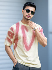 Graffiti Spray Cream Half Sleeve T-Shirt