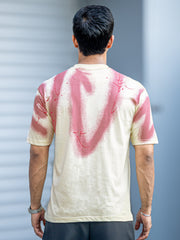 Graffiti Spray Cream Half Sleeve T-Shirt